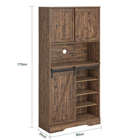 Rootz Sideboard with Sliding Doors - Dresser - Kitchen Cabinet - Adjustable Shelves - Wire Management - Versatile Storage - Dark Brown - 80cm x 170cm x 34cm