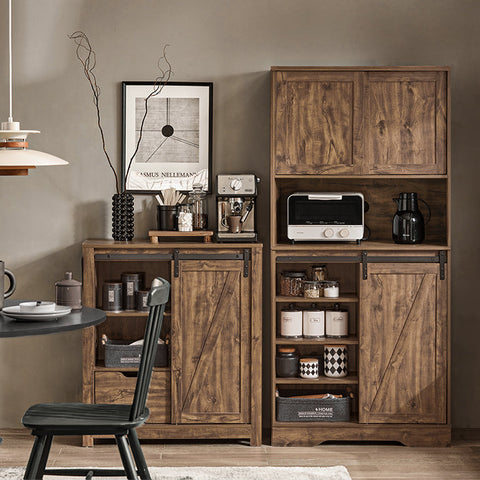 Rootz Sideboard with Sliding Doors - Dresser - Kitchen Cabinet - Adjustable Shelves - Wire Management - Versatile Storage - Dark Brown - 80cm x 170cm x 34cm