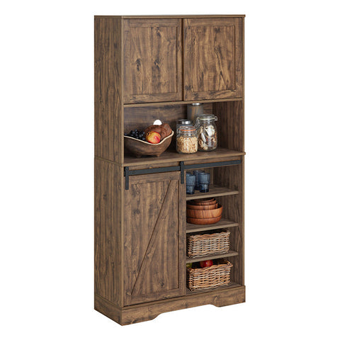 Rootz Sideboard with Sliding Doors - Dresser - Kitchen Cabinet - Adjustable Shelves - Wire Management - Versatile Storage - Dark Brown - 80cm x 170cm x 34cm