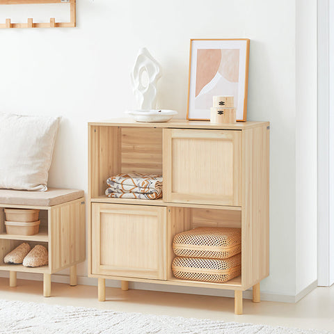 Rootz Shoe Cabinet with Sliding Doors - Storage Organizer - Shoe Rack - Bamboo and Wood - Mold and Mildew Resistant - 80cm x 87cm x 35cm