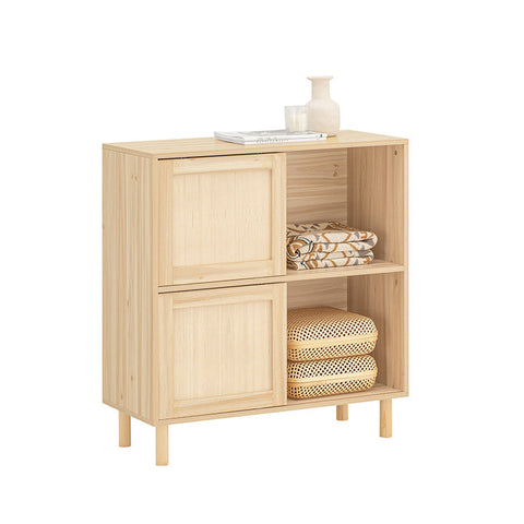 Rootz Shoe Cabinet with Sliding Doors - Storage Organizer - Shoe Rack - Bamboo and Wood - Mold and Mildew Resistant - 80cm x 87cm x 35cm