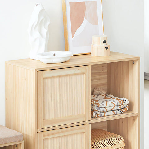 Rootz Shoe Cabinet with Sliding Doors - Storage Organizer - Shoe Rack - Bamboo and Wood - Mold and Mildew Resistant - 80cm x 87cm x 35cm