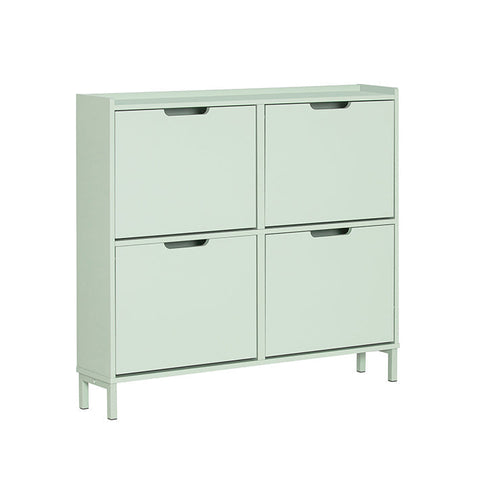 Rootz Shoe Cabinet with 4 Flaps - Shoe Tipper - Shoe Dresser - Space-Saving Design - Sturdy Build with Wall Attachment - Easy Assembly - Green MDF and Metal - 100cm x 90cm x 19cm