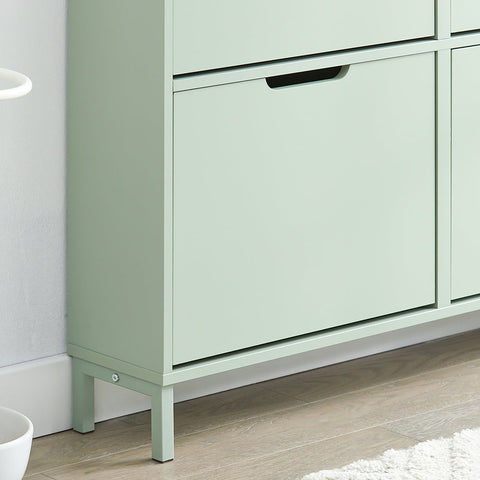 Rootz Shoe Cabinet with 4 Flaps - Shoe Tipper - Shoe Dresser - Space-Saving Design - Sturdy Build with Wall Attachment - Easy Assembly - Green MDF and Metal - 100cm x 90cm x 19cm