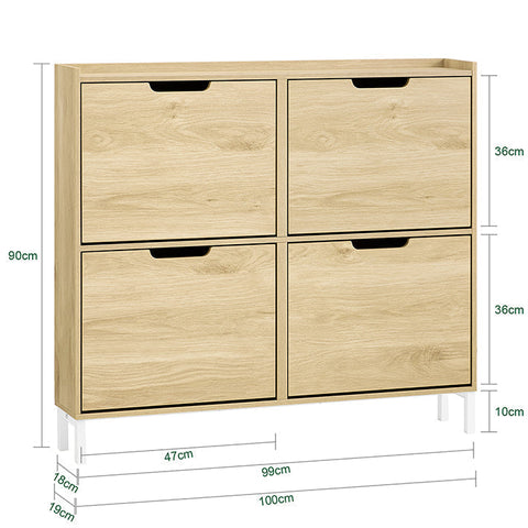 Rootz Shoe Storage Cabinet - Shoe Rack - Entryway Organizer - Stability & Space - MDF/Metal - 100cm x 90cm x 19cm