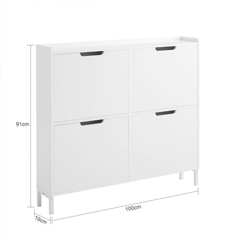 Rootz White Shoe Cabinet - Shoe Organizer - Shoe Storage - 4 Flaps Design - Sturdy Construction - Wall-Mountable - 100cm x 91cm x 19cm