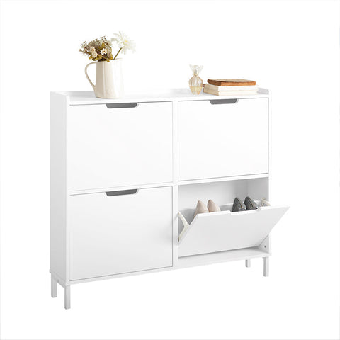 Rootz White Shoe Cabinet - Shoe Organizer - Shoe Storage - 4 Flaps Design - Sturdy Construction - Wall-Mountable - 100cm x 91cm x 19cm