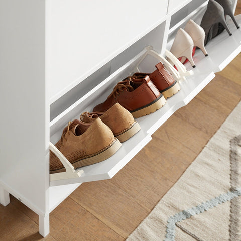 Rootz White Shoe Cabinet - Shoe Organizer - Shoe Storage - 4 Flaps Design - Sturdy Construction - Wall-Mountable - 100cm x 91cm x 19cm