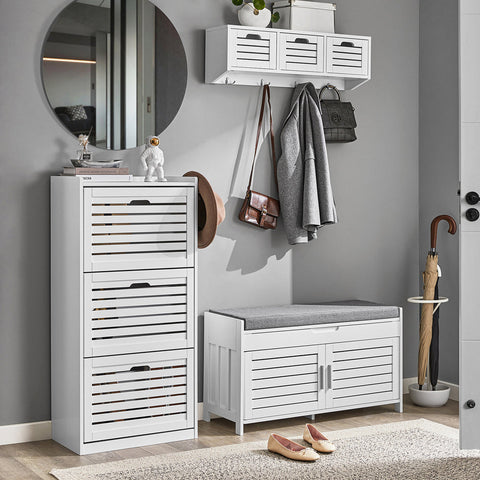 Rootz Shoe Storage Bench - Entryway Bench - Hallway Organizer - Adjustable Shelves - Extra Seating - Compact Design - 90cm x 50cm x 33cm