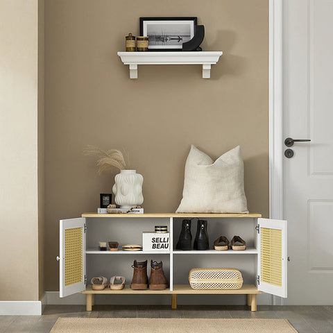 Rootz Shoe Storage Bench - Entryway Bench - Hallway Organizer - Adjustable Shelves - Easy Clean - Breathable Rattan Doors - Pine and MDF Construction - 100cm x 54cm x 40cm