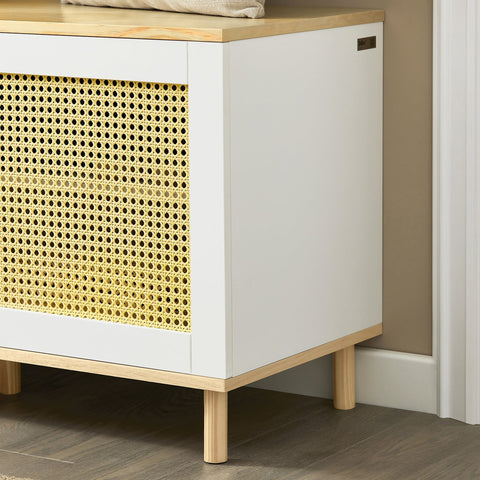 Rootz Shoe Storage Bench - Entryway Bench - Hallway Organizer - Adjustable Shelves - Easy Clean - Breathable Rattan Doors - Pine and MDF Construction - 100cm x 54cm x 40cm