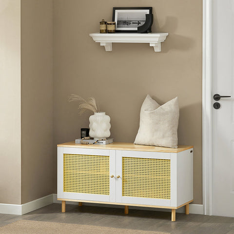 Rootz Shoe Storage Bench - Entryway Bench - Hallway Organizer - Adjustable Shelves - Easy Clean - Breathable Rattan Doors - Pine and MDF Construction - 100cm x 54cm x 40cm