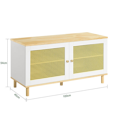 Rootz Shoe Storage Bench - Entryway Bench - Hallway Organizer - Adjustable Shelves - Easy Clean - Breathable Rattan Doors - Pine and MDF Construction - 100cm x 54cm x 40cm