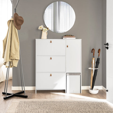 Rootz Shoe Cabinet with Stool - Shoe Tipper - Shoe Dresser - Space-Saving Design - Comfortable Seating - Versatile Storage - White MDF - 95cm x 121cm x 30cm