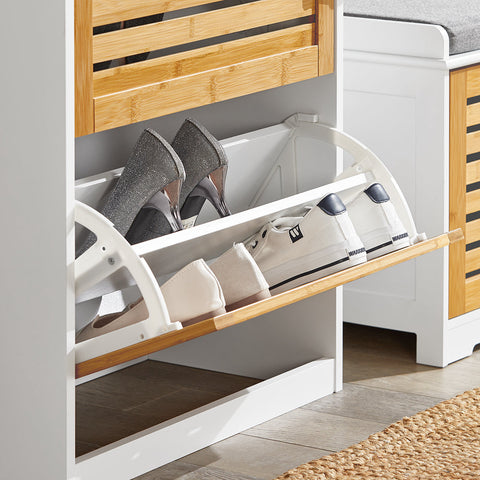 Rootz Shoe Cabinet Tipper - Shoe Organizer - Shoe Storage - 3 Flaps Design - Stylish Hooks for Accessories - Combines with Other Units - Bamboo and MDF - 55cm x 112cm x 30cm