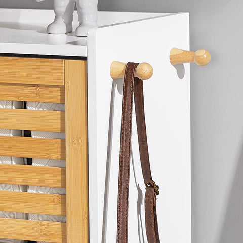 Rootz Shoe Cabinet Tipper - Shoe Organizer - Shoe Storage - 3 Flaps Design - Stylish Hooks for Accessories - Combines with Other Units - Bamboo and MDF - 55cm x 112cm x 30cm