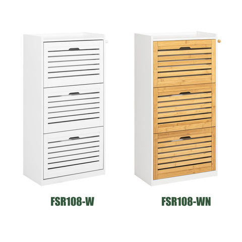 Rootz Shoe Cabinet Tipper - Shoe Organizer - Shoe Storage - 3 Flaps Design - Stylish Hooks for Accessories - Combines with Other Units - Bamboo and MDF - 55cm x 112cm x 30cm