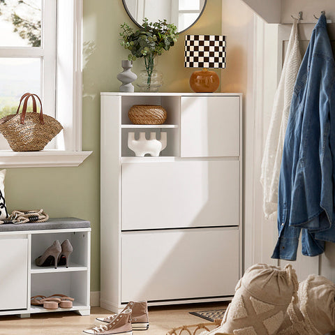 Rootz Shoe Cabinet Tipper - Shoe Organizer - Shoe Storage - Space-Saving Design - Wall-Mountable - Versatile Storage - 71cm x 118cm x 24cm