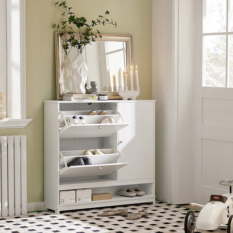 Rootz Shoe Cabinet with 2 Flaps - Shoe Tipper - Shoe Dresser - Versatile Storage - Space-Saving Design - Organized Entryway - MDF and Pine Construction - 102cm x 96cm x 24cm
