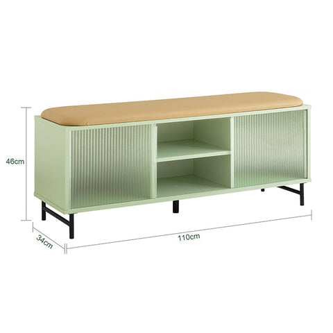 Rootz Shoe Bench with Storage - Cloakroom Bench - Hall Bench - Tempered Glass Door - Space-Saving Design - Soft PU Leather Seat - 110cm x 46cm x 34cm