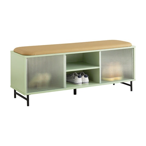 Rootz Shoe Bench with Storage - Cloakroom Bench - Hall Bench - Tempered Glass Door - Space-Saving Design - Soft PU Leather Seat - 110cm x 46cm x 34cm