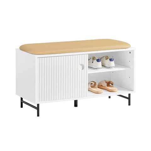 Rootz Shoe Bench - Entryway Bench - Storage Organizer - Adjustable Shelves - Dust-Free Sliding Doors - Durable MDF and Metal - 85cm x 49cm x 37cm