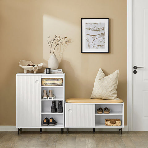 Rootz Shoe Bench - Entryway Bench - Storage Organizer - Adjustable Shelves - Dust-Free Sliding Doors - Durable MDF and Metal - 85cm x 49cm x 37cm