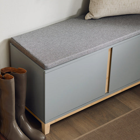 Rootz Shoe Bench with Seat Cushion - Entryway Bench - Storage Organizer - Adjustable Shelves - Bamboo and MDF Construction - Comfortable Seating - Stable Design - 90cm x 47cm x 34cm
