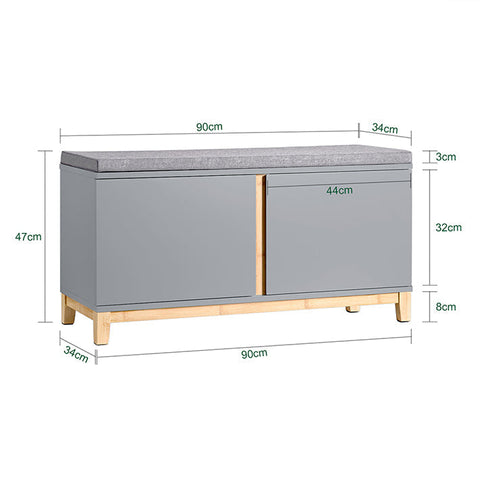 Rootz Shoe Bench with Seat Cushion - Entryway Bench - Storage Organizer - Adjustable Shelves - Bamboo and MDF Construction - Comfortable Seating - Stable Design - 90cm x 47cm x 34cm
