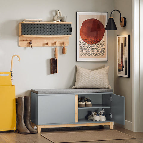 Rootz Shoe Bench with Seat Cushion - Entryway Bench - Storage Organizer - Adjustable Shelves - Bamboo and MDF Construction - Comfortable Seating - Stable Design - 90cm x 47cm x 34cm