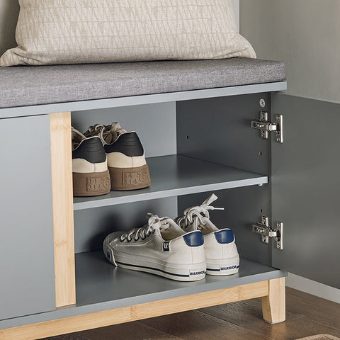 Rootz Shoe Bench with Seat Cushion - Entryway Bench - Storage Organizer - Adjustable Shelves - Bamboo and MDF Construction - Comfortable Seating - Stable Design - 90cm x 47cm x 34cm