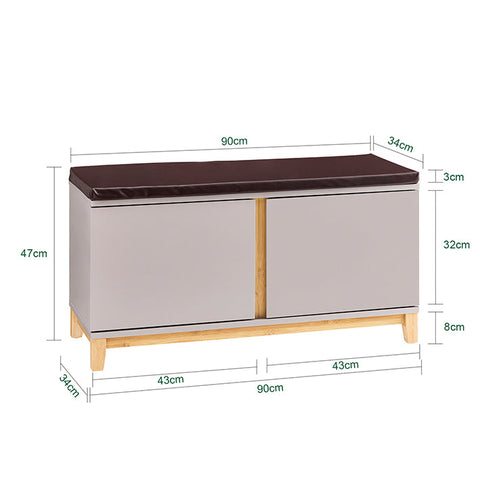 Rootz Storage Bench - Entryway Organizer - Shoe Cabinet - Adjustable Shelves - Comfortable Cushion - 90 x 34 x 47 cm