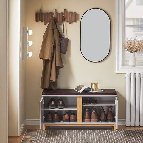 Rootz Storage Bench - Entryway Organizer - Shoe Cabinet - Adjustable Shelves - Comfortable Cushion - 90 x 34 x 47 cm
