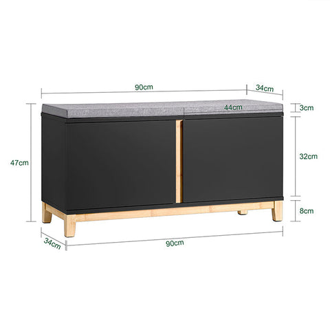 Rootz Shoe Bench with Cushioned Seat - Entryway Bench - Storage Organizer - Adjustable Shelves - Durable Bamboo Legs - 90cm x 47cm x 34cm