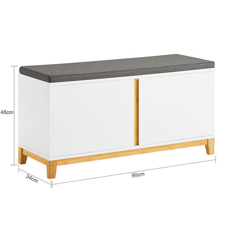 Rootz Shoe Bench with Cushioned Seat - Entryway Bench - Storage Organizer - Adjustable Shelves - Durable Bamboo Frame - 90cm x 46cm x 34cm