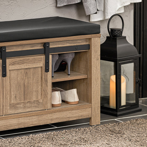 Rootz Shoe Bench with Sliding Doors - Storage Bench - Entryway Bench - Adjustable Shelves - Comfortable Seat Cushion - Versatile Use - 100cm x 46cm x 35cm