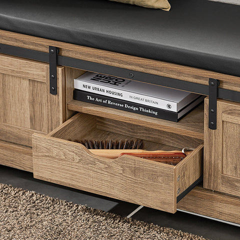 Rootz Shoe Bench with Sliding Doors - Storage Bench - Entryway Bench - Adjustable Shelves - Comfortable Seat Cushion - Versatile Use - 100cm x 46cm x 35cm