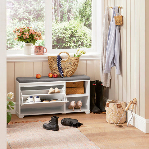 Rootz Shoe Bench with Storage - Shoe Tipper - Entryway Bench - Cushioned Seat - Scratch Protection - Versatile Storage - 90cm x 46cm x 24cm