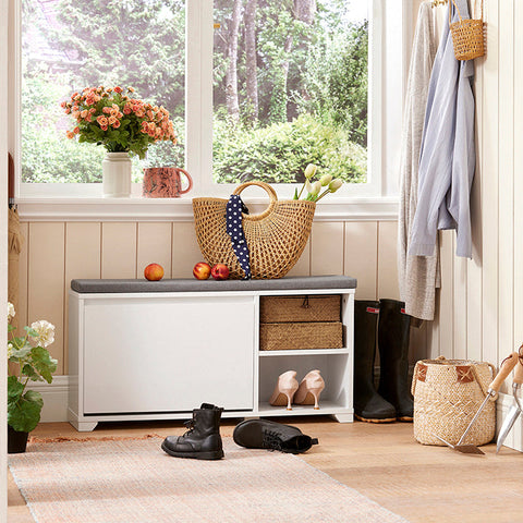 Rootz Shoe Bench with Storage - Shoe Tipper - Entryway Bench - Cushioned Seat - Scratch Protection - Versatile Storage - 90cm x 46cm x 24cm