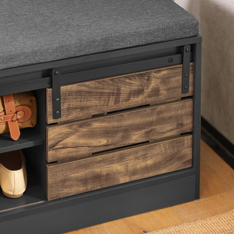Rootz Shoe Bench with Sliding Door - Storage Bench - Shoe Rack - Versatile Use - Comfortable Cushion - Adjustable Design - 80cm x 48cm x 35cm