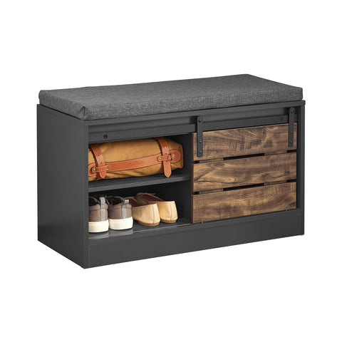 Rootz Shoe Bench with Sliding Door - Storage Bench - Shoe Rack - Versatile Use - Comfortable Cushion - Adjustable Design - 80cm x 48cm x 35cm