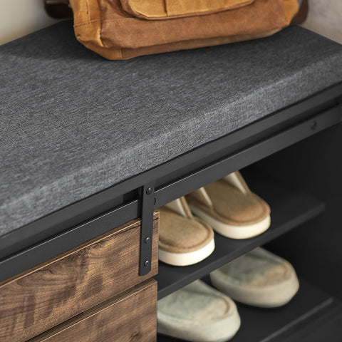 Rootz Shoe Bench with Sliding Door - Storage Bench - Shoe Rack - Versatile Use - Comfortable Cushion - Adjustable Design - 80cm x 48cm x 35cm