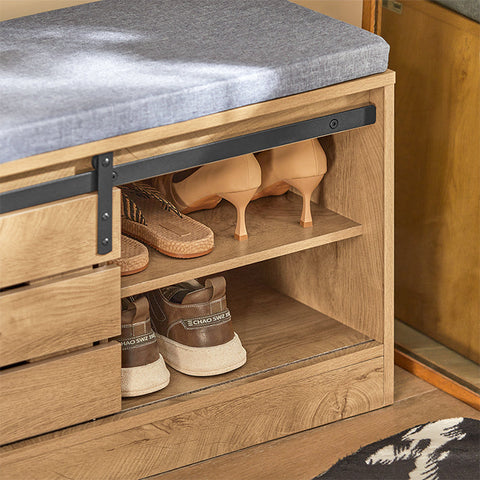 Rootz Shoe Bench with Sliding Door - Storage Bench - Shoe Rack - Versatile Use - Comfortable Seating - Easy Assembly - 80cm x 48cm x 35cm