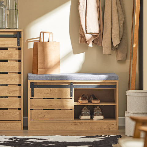 Rootz Shoe Bench with Sliding Door - Storage Bench - Shoe Rack - Versatile Use - Comfortable Seating - Easy Assembly - 80cm x 48cm x 35cm