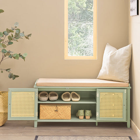 Rootz Modern Shoe Bench - Entryway Bench - Storage Organizer - Air-Permeable Grid Doors - Adjustable Shelves - MDF Construction - 100cm x 46cm x 34cm