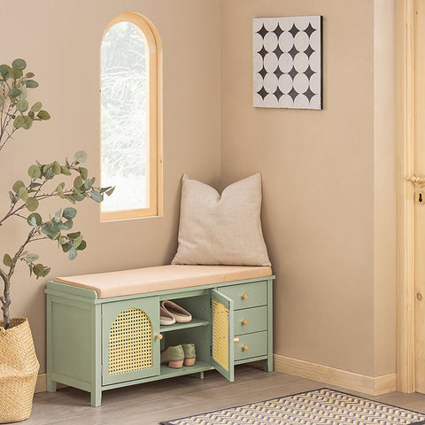 Rootz Modern Shoe Bench - Entryway Bench - Storage Organizer - Air-Permeable Grid Doors - Adjustable Shelves - MDF Construction - 100cm x 46cm x 34cm