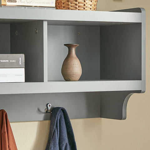 Rootz Wall Coat Rack with Hanging Shelf - Entryway Organizer - Hallway Storage - MDF Construction - 4 Metal Hooks - Space-Saving Design - 100cm x 35cm x 25cm