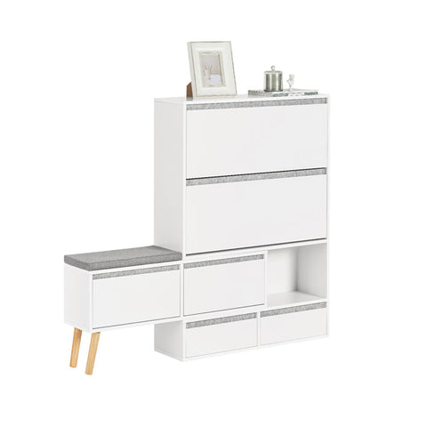 Rootz Adjustable Shoe Cabinet - Shoe Organizer - Shoe Storage Bench - Versatile, Space-Saving, Easy Assembly - White - (92-124)x115x24cm