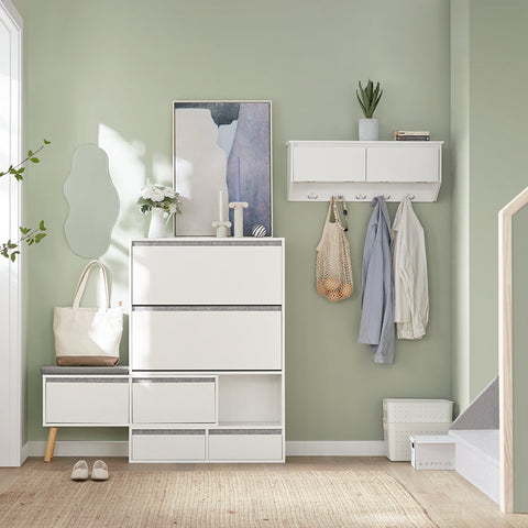 Rootz Adjustable Shoe Cabinet - Shoe Organizer - Shoe Storage Bench - Versatile, Space-Saving, Easy Assembly - White - (92-124)x115x24cm