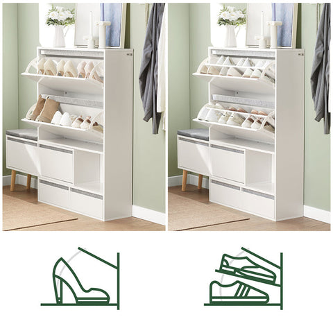 Rootz Adjustable Shoe Cabinet - Shoe Organizer - Shoe Storage Bench - Versatile, Space-Saving, Easy Assembly - White - (92-124)x115x24cm